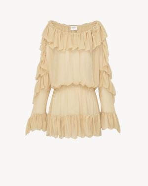 Saint Laurent Robe À Volants En Mousseline Crépon De Soie - Neutre