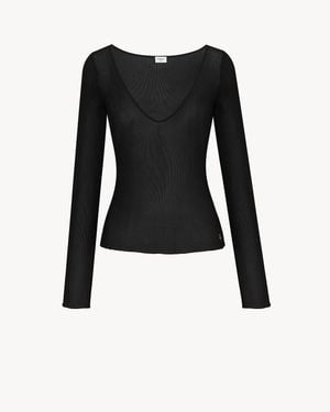 Saint Laurent Cassandre V-Neck Top - Black