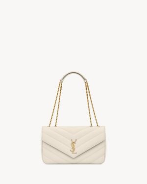 Saint Laurent Loulou Medium Matelassé Aus Lammleder Weiß - Natur