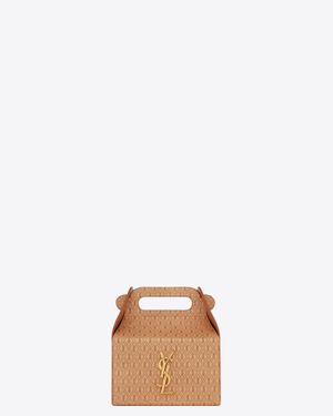 Saint Laurent Take-away-box aus pflanzlich gegerbtem leder mit monogrammprägung - Weiß