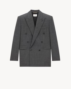 Saint Laurent Double-Breasted Long Jacket - Gray