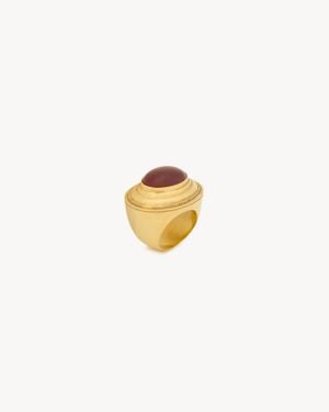 Saint Laurent Bague Dôme Cabochon En Agate Et Métal Rouge - Blanc
