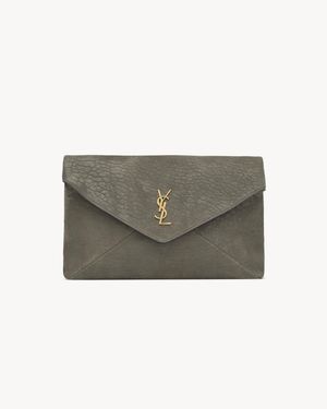 Saint Laurent Cassandre Large Envelope Pouch - Grey