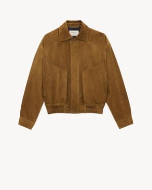 Saint Laurent Suede Bomber Jacket - Brown