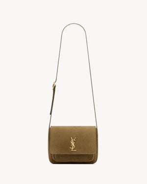 Saint Laurent Niki Satchel Aus Veloursleder Grün - Weiß