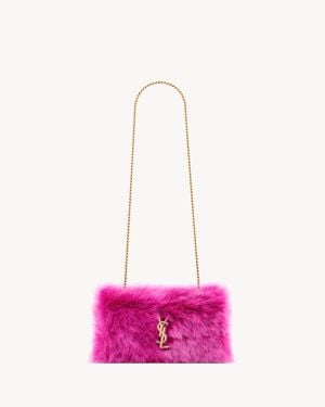 Saint Laurent Kate Small Réversible En Shearling Rose