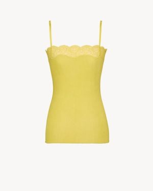 Saint Laurent Lace-Trimmed Ribbed Tank Top - Yellow