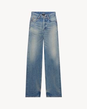 Saint Laurent Cassandre V-Waist Long Baggy Jeans - Blue