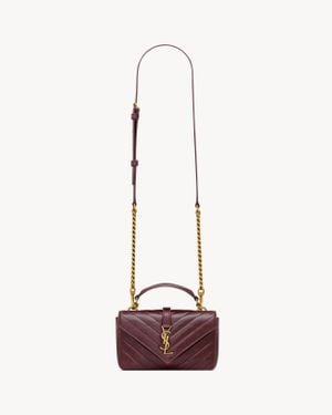 Saint Laurent Mini College En Cuir Brillant - Marron