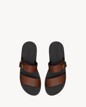 Saint Laurent カルヴァー スライド（スムースレザー） マロン