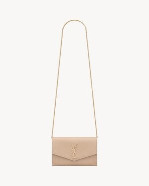 Saint Laurent Portafogli envelope a catena in pelle stampata grain de poudre - Bianco