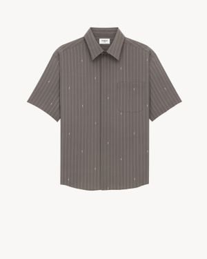 Saint Laurent Chemise Cassandre À Rayures En Crêpe De Chine De Soie Gris