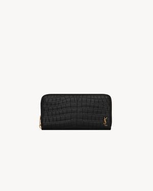 Saint Laurent Tiny Cassandre Zip-Around Wallet - White