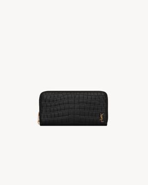Saint Laurent ジップアラウンドウォレット "タイニーカサンドラ"（マットレザー／クロコダイルエンボス） ブラック - ホワイト