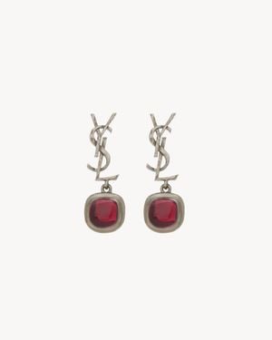 Saint Laurent Cassandre Cabochon Earrings - White
