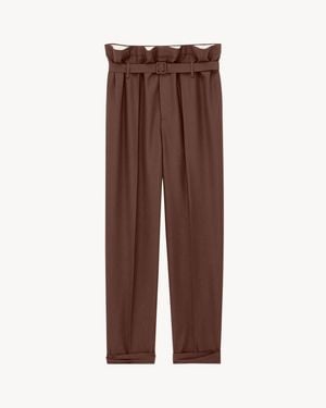 Saint Laurent Pantalon Paperbag En Mohair Et Laine - Marron