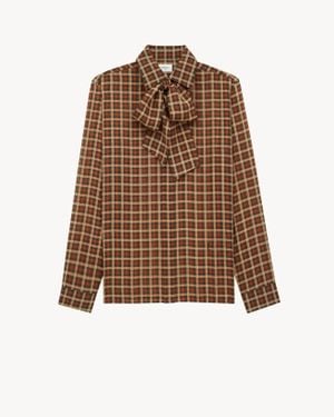 Saint Laurent Saint Laone Sizerent カサンドラ シャツ（ギンガム シルク） - ブラウン