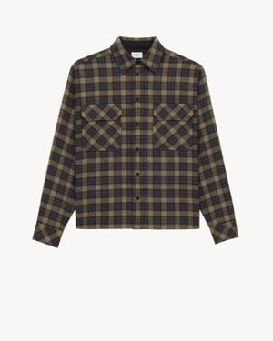 Saint Laurent Surchemise Brodée En Laine À Carreaux Vert - Noir