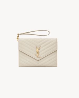 Saint Laurent Cassandre Matelassé Flap Pouch - Natural