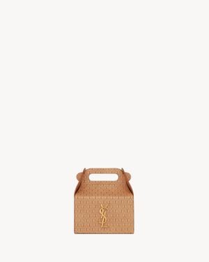 Saint Laurent テイクアウェイ ボックス（モノグラムエンボス入りベジタブルタニンレザー） マロン - ホワイト