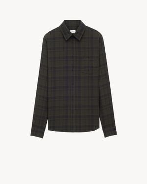 Saint Laurent Chemise Cassandre En Coton Vert - Noir