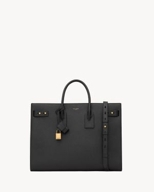 Saint Laurent Sac De Jour Thin Large En Cuir Grainé - Noir