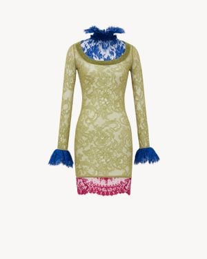 Saint Laurent Lame Lace Minidress - Green