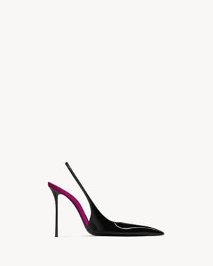 Saint Laurent Amalia Slingbacks En Cuir Verni - Blanc