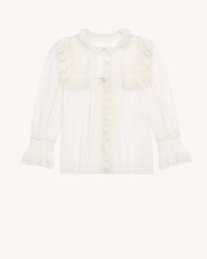 Saint Laurent Embroidered Lace Blouse - White