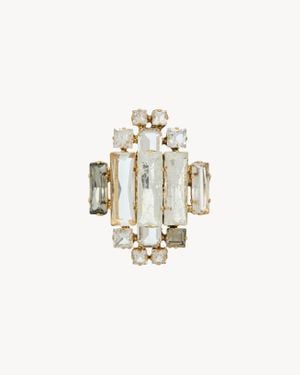 Saint Laurent Broche Médaillon En Métal Et Cristal - Blanc