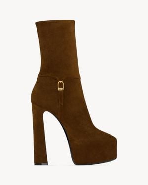Saint Laurent Suede Nico Ankle Boots 105 - Brown