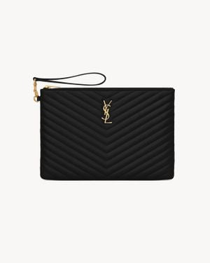 Saint Laurent Saint Laone Sizerent モノグラム タブレットポーチ（キルティングレザー） - ブラック