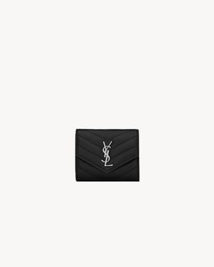 Saint Laurent Cassandre Matelassé Multi-Folded Wallet - White