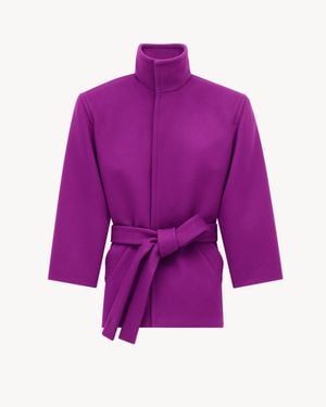 Saint Laurent Manteau Droit Ceinturé En Laine - Violet