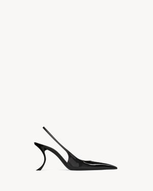 Saint Laurent Apolline Slingbacks En Cuir Verni - Blanc