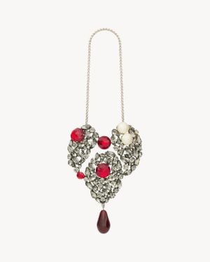 Saint Laurent Crystal Heart Necklace - Metallic