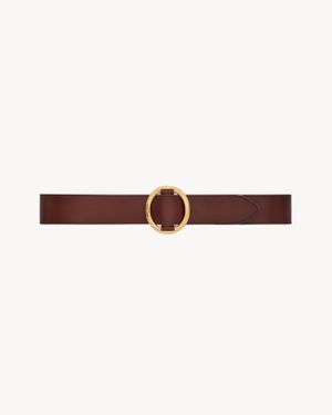 Saint Laurent オーバルバックル ベルト（レザー） マロン - ブラウン