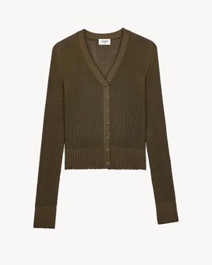 Saint Laurent Cardigan En Maille Côtelée - Vert