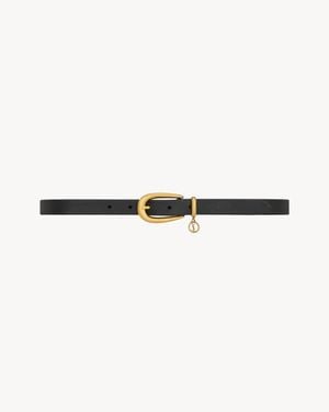 Saint Laurent Cassandre Ceinture Fine En Cuir À Boucle Allongée Et Charm - Neutre