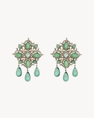Saint Laurent Cabochon Cross Earrings - Green