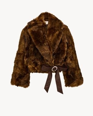 Saint Laurent Cappotto Corto Patchwork - Marrone