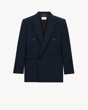 Saint Laurent Double-Breasted Long Jacket - Blue
