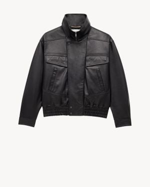 Saint Laurent Bomber En Cuir D'Agneau Plongé - Noir