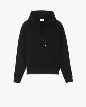 Saint Laurent Embroidered Logo Cotton Drawstring Hoodie - Black