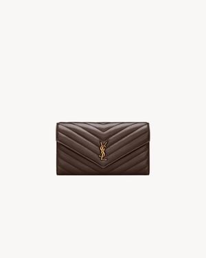 Saint Laurent Cassandre Large Flap Wallet - Brown
