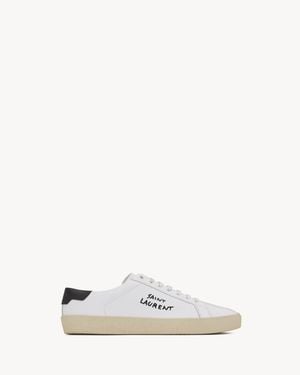 Saint Laurent Embroidered Trainers In Canvas And Smooth Leather - White