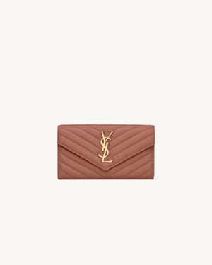 Saint Laurent Leather Fragments Flap Card Holder - Pink