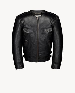 Saint Laurent Veste Biker En Cuir Grainé - Noir