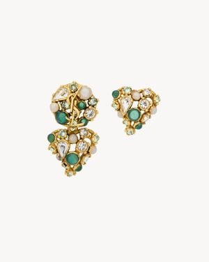Saint Laurent Cassandre Crystal Heart Earrings - White