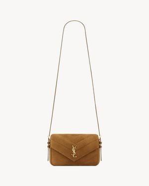Saint Laurent Loulou Toy Crossbody Bag En Suède Matelassé - Blanc